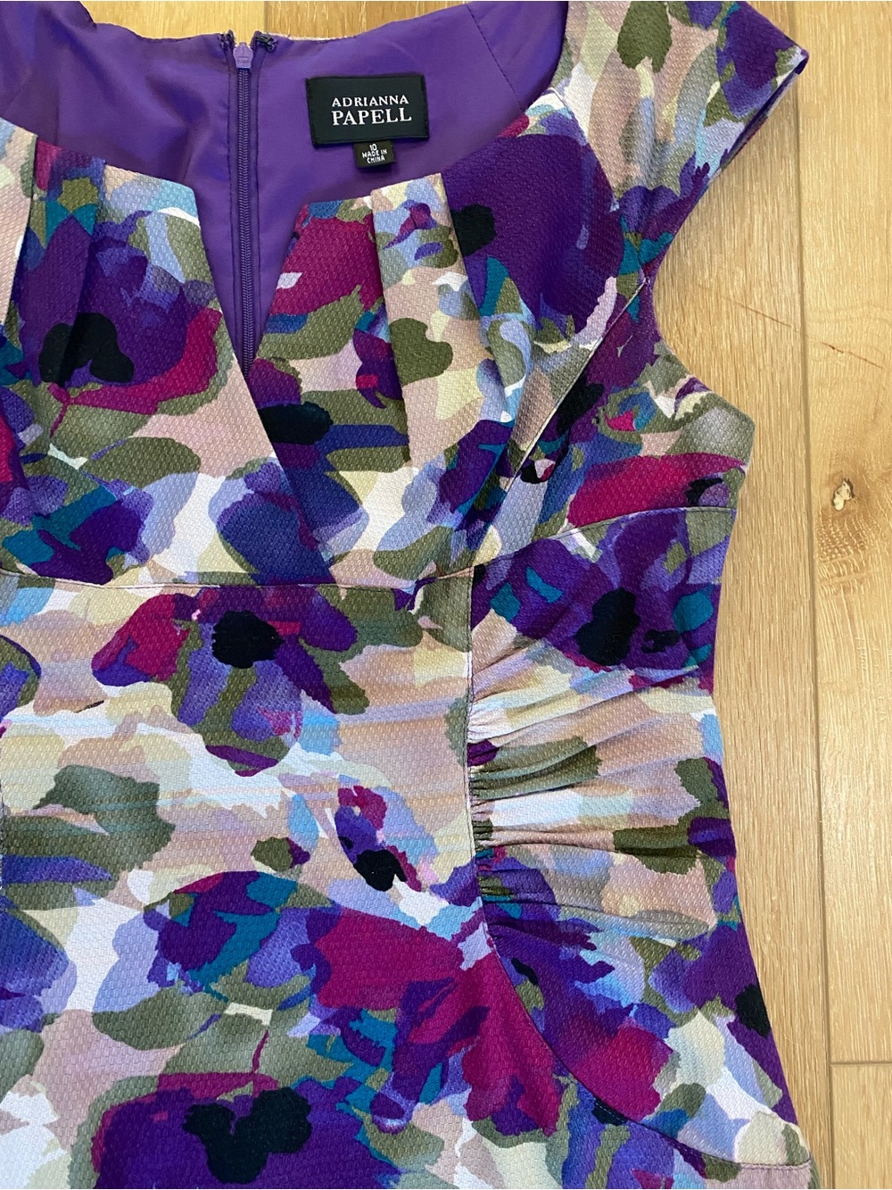 Adrianna Papell Dress Floral Sheath Purple Summer Wedding Guest Women’s 10 - Picture 3 of 9